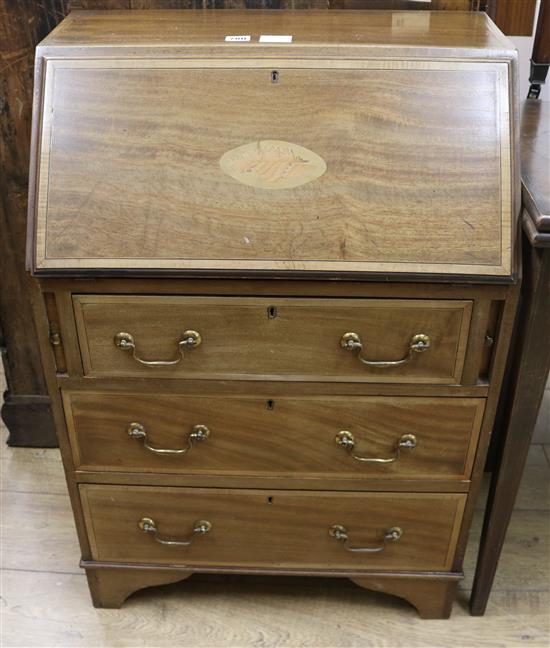 A small Edwardian inlaid mahogany bureau W.61cm